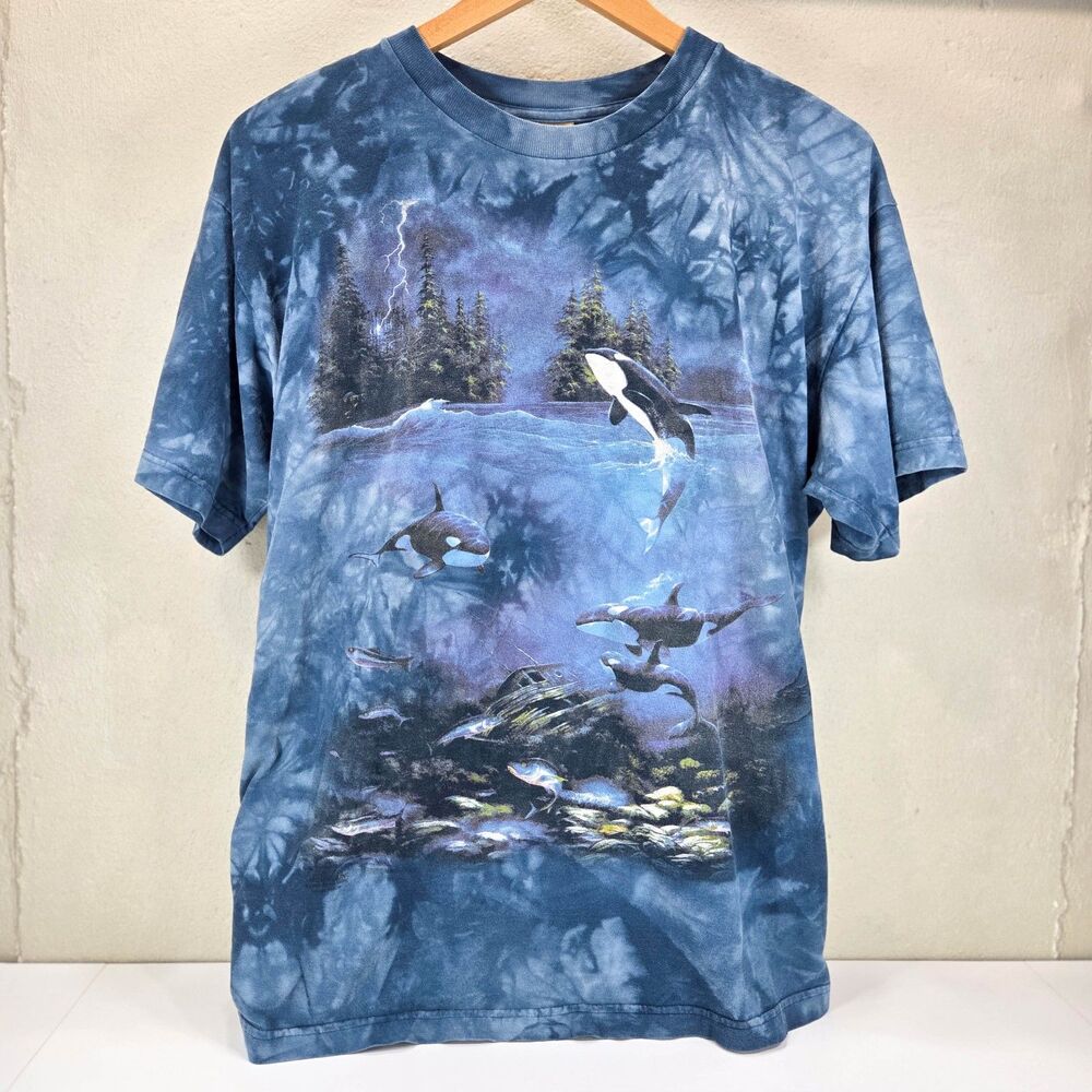 Vintage 1996 The Mountain Orca Killer Whale Tie Dye Graphic Tee Sz XL